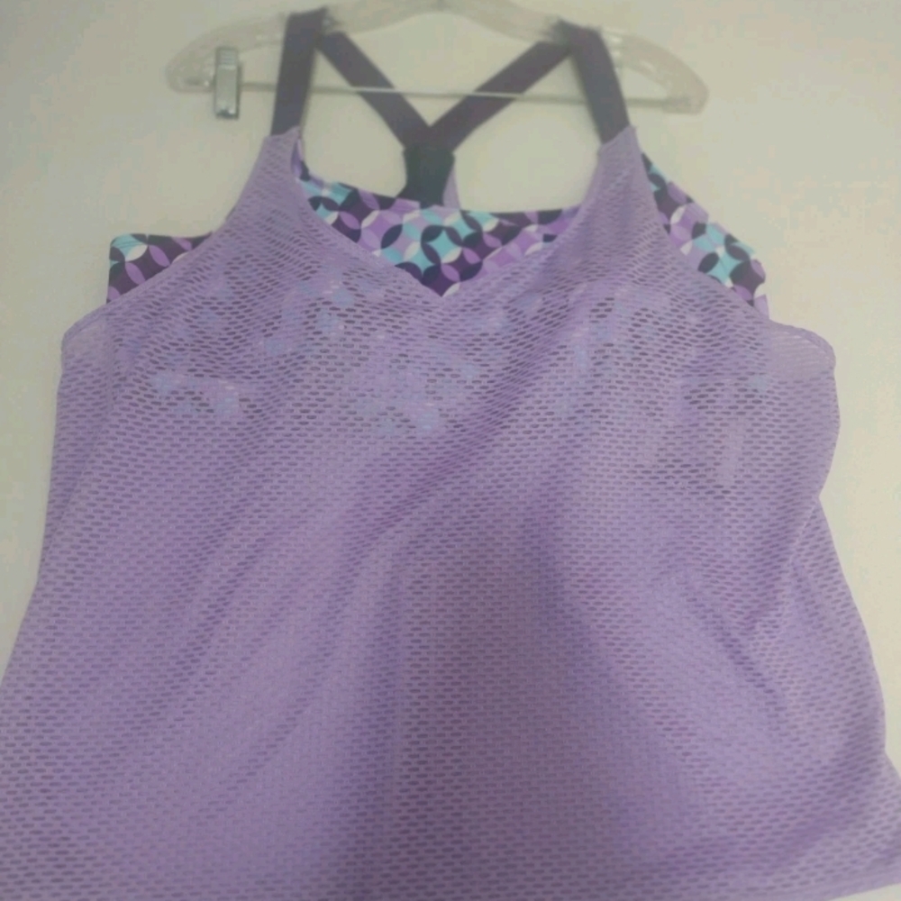 ZeroXposur Size XXL Lavender 4-way Stretch Mesh Layered Tank Performance Top